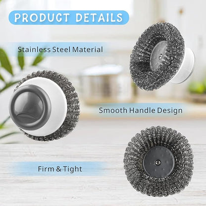 8 Pcs Stainless Steel Scrubber Steel Wool Scrubber Tool Scrubbing Scouring Brush Ball with Handle for Home Kitchen Pots Pans