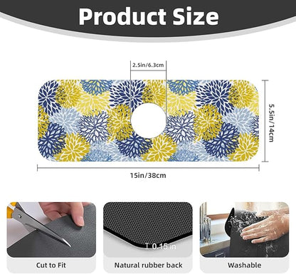 Dahlia Floral Colorful Flower Kitchen Sink Splash Guard Faucet Mat Super Absorbent Fast Drying Mat Sink Gadgets-Fast Drying Pad Sink Mat For Kitchen Bathroom (15" X 5.5" )