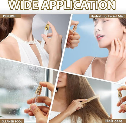Zorfeter 20 PCS Clear 10ml Atomizer Glass Mist Spray Bottle, Refillable Mini Perfume Atomizer Travel Sample Bottle, Golden Makeup Container for Perfume/Travelers