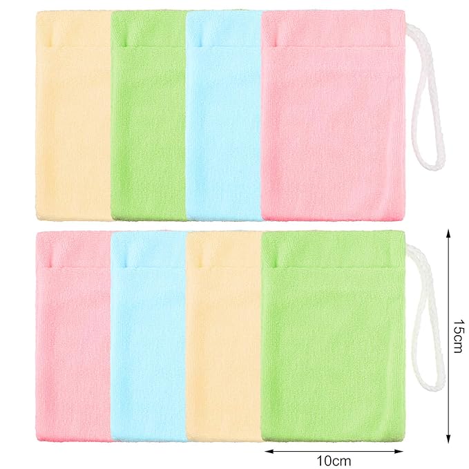 8 Pieces Soap Holder Bag Microfiber Soap Exfoliating Saver Bag Hanging Soap Saver Pouch Colorful Soft Soap Bags for Body Face Cleaning Supply, 4 Colors