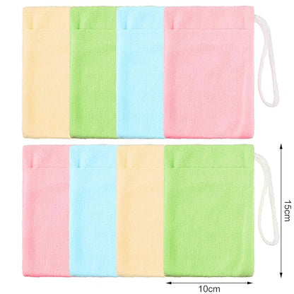8 Pieces Soap Holder Bag Microfiber Soap Exfoliating Saver Bag Hanging Soap Saver Pouch Colorful Soft Soap Bags for Body Face Cleaning Supply, 4 Colors