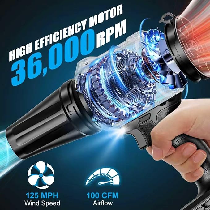 Cordless Leaf Blower Compatible for Milwaukee 18V Battery – Brushless Motor(Tool Only), 36,000 RPM Variable Speed Mini Garden Blowers with LED + 2 Nozzles, for Wet Leaves, Debris, Driveway, Lawn