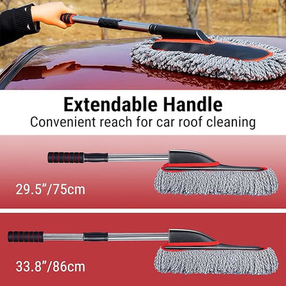 YeewayVeh Car Duster Exterior Scratch Free Microfiber Car Cleaning Brush, Extendable Handle Pollen and Dust Brush for Truck, SUV, Vehicles and Home Cleaning, Gray and Red