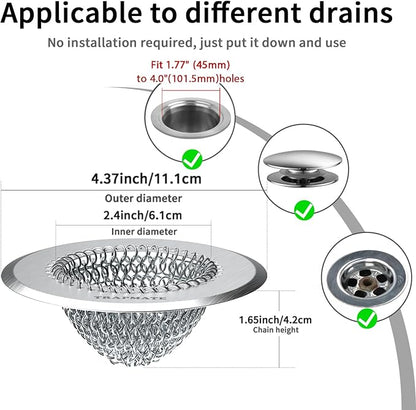 TRAPMATE 2 Pack Bathroom Sink Drain Strainer, 4.4" Fast Drainage Shower Drain Hair Catcher, Anti-Slip Bathtub Drain Hair Catcher, Stainless Steel Shower Drain Cover for Tub, Sink (Patented Product)