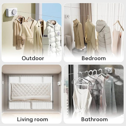 Retractable Clothesline Indoor, Clothes Line Outdoors, Clothesline with Anti-Sagging Function, 165inch Stainless Steel Clothes Drying Line, Can Be Installed in Balcony, Bathroom, Laundry Room