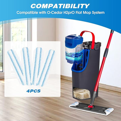 Reusable Microfiber Mop Pads Compatible with O Cedar H2prO Flat Mop System, H2prO Flat Mop Replacement Pads, Flat Mop Refills Flat Mop Heads Replacements for Floor Cleaning, Machine Washable, 4 Pack
