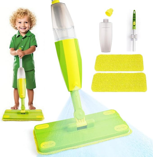 Kids Spray Mop, Fun & Functional Toddler Mop Cleaning Set,Real Working Mini Mop, Pretend Play Toy –Includes Spray Bottle,Washable Microfiber Pads, Montessori Kids Cleaning Toy Set -Green