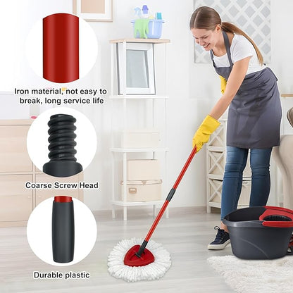Mop Replace Heads Mop Handle and Base Replacement for O Cedar EasyWring 1-Tank Spin Mop System, 2 Microfiber Mops Refills, 4-Section Iron Mop Handle 30-58Inch and 1 Mopping Heads Cover Set (No Bucket)