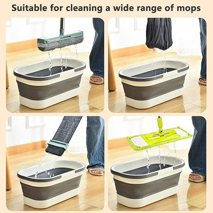 Goderewild Collapsible Bucket with Wheels 14L (3.7 Gallon) - Versatile and Durable for House Cleaning, Camping, and RV - Convenient Rectangular Mop Cleaning Basket - Lightweight & Compact (14L-Grey)
