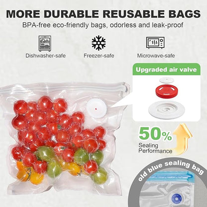 Compact Vacuum Sealer for Food: Visible Water Tank Handheld Vacuum Sealer with 15 Reusable Bags for Seal Meal Saver, Portable Food Sealer, Gifts for Mom, Wife, Chef