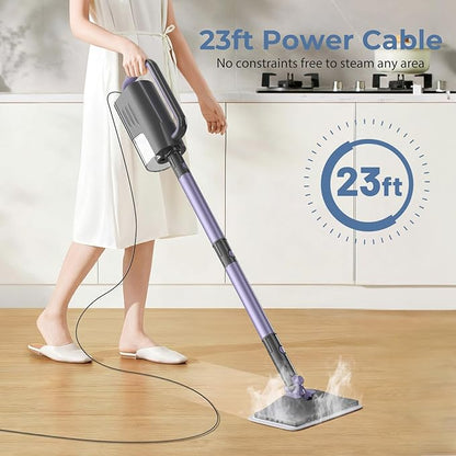 Steam Mop, Steam Cleaner with 400ML Water Tank, 2 Washable Pads, 23FT Power Cable floor steamer, Detachable Steam Mops for sealed Hard Floors, Marble, Stone, Hardwood(Lilac)
