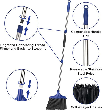 Kefanta 4 Pack Heavy Duty Broom Indoor/Outdoor Commercial Brooms Angle Broom 53 inches for Courtyard Garage Restaurant Lobby Patio Shop Home Kitchen Office Floor