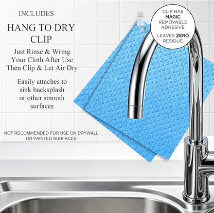 Swedish Kitchen Dish Cloths - 6 Pack Reusable Paper Towels for Counters & Dishes - Eco Friendly Cellulose Sponge Cloth (Blue)