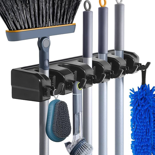HYRIXDIRECT Broom Hanger Wall Mount Broom and Mop Organizer Wall Hanging Garden Tool Organizers Rack Garage Laundry Room Organizations and Storage with Hooks Heavy Duty