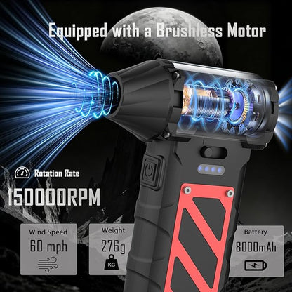 Electric Air Duster-Compressed Air Duster,60mph Wind Stepless Speed Canned Air for PC/Compute/Electronics/Home&Car Cleaning, 150000RPM Air Blower to Spray Air Can Dust Off Keyboard Cleaner (Black)