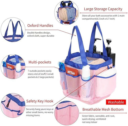2 Pack Haundry Mesh Shower Caddy Tote Bag Hanging Portable Toiletry Bag College Dorm Essentials Quick Dry Bath Organizer for College Dorms, Gym, Camp for Bathroom Accessories(Sapphire Blue)