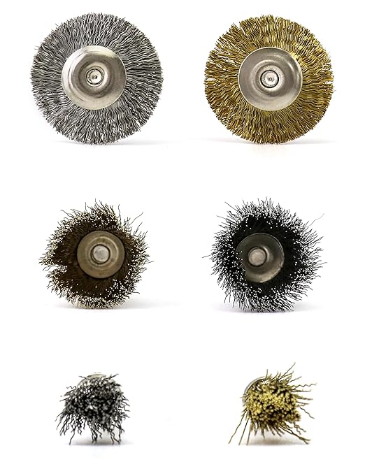 QWORK 36Pcs Brass & Stainless Steel Wire Brush Polishing Wheel Kit for Rotary Tools - for Metal, Wood Grinding, Deburring, and Polishing