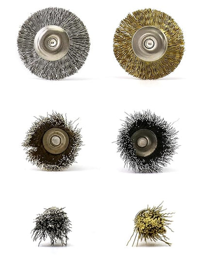 QWORK 36Pcs Brass & Stainless Steel Wire Brush Polishing Wheel Kit for Rotary Tools - for Metal, Wood Grinding, Deburring, and Polishing