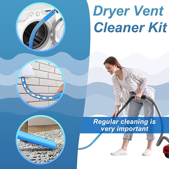 Upgraded Dryer Lint Vent Cleaner Kit: Flexible Vacuum Hose Attachment for Lint Removal |Universal Vacuums Deep Cleaning Brush for Clogged Ducts