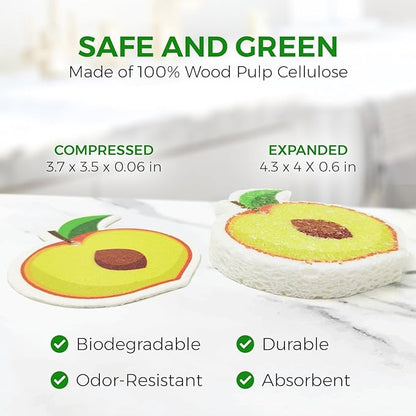 AIRNEX Biodegradable Cellulose Compressed Sponges Bulk - Fruit Shaped Kitchen Pack of 8 - Eco Friendly, Odor Free, Natural, Pop Up Compostable Scrubbers for Washing Dishes