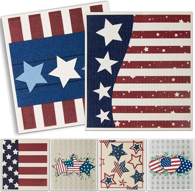 6 Packs Swedish Kitchen Dish Cloths - Reusable Paper Towels for Counters & Dishes - Eco-Friendly Cellulose Sponge Cloth (Flag)