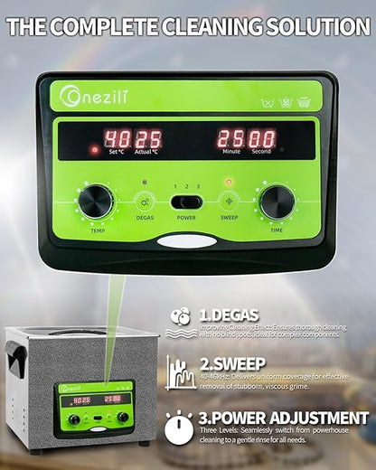 ONEZILI Ultrasonic Cleaner 10L, 240W Ultrasonic Parts Cleaner with Adjustable Power, Sweep & Degas for 360°Cavitation Cleaning- Industrial Ultrasonic Cleaning Machine for Hardware & Mechanical Parts