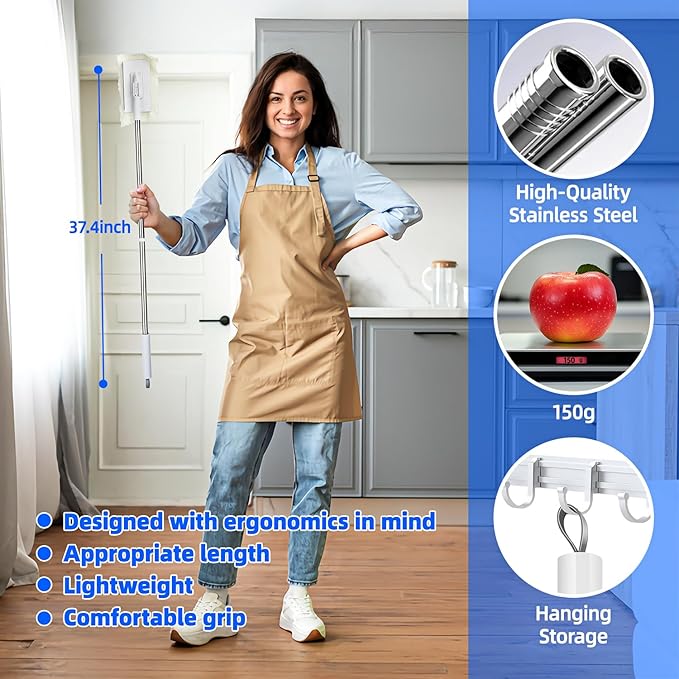 Press Grip Mini Clip Mop with 39' Handle — Zero-Touch Gap Cleaner & Locking Head, Includes 5 Reusable Cloths for Multi-Surface Cleaning (39 in mini dust mop)