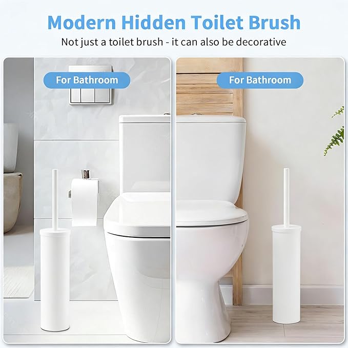 Stainless Steel Toilet Brush and Holder Set Brushed Silver Heavy Duty Toilet Bowl Brush with Long Handle for Bathroom and Farmhouse (White)