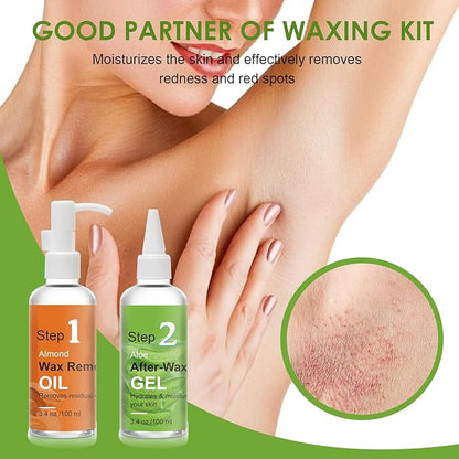 After Waxing Skin Care Kit, Almond Oil For Remove Wax Residue, Post Wax Cooling Aloe Vera Gel For Calm and Soothing Skin, 2 Bottles Hair Removal Waxing Nursing Kit for Women 3.9oz/100ml