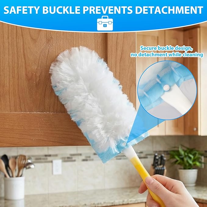 60 Count Duster Refill for Swiffer Duster with 1 Handle - 360° Multi-Surface Larger Size Feather Dusters, Disposable Duster Kit for Cleaning Home, Furniture, Blinds and Ceiling Fans