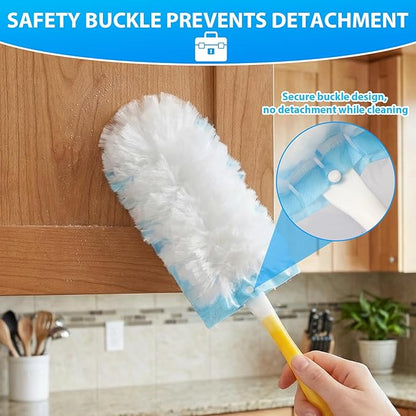 60 Count Duster Refill for Swiffer Duster with 1 Handle - 360° Multi-Surface Larger Size Feather Dusters, Disposable Duster Kit for Cleaning Home, Furniture, Blinds and Ceiling Fans