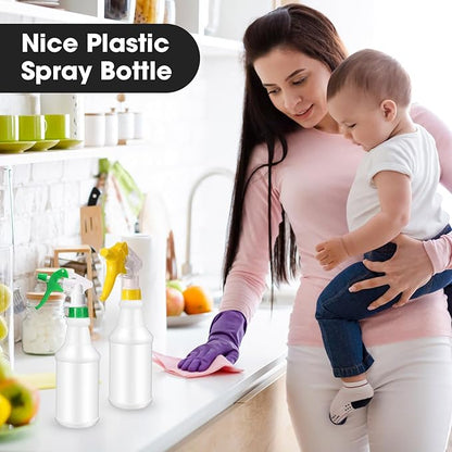 Eccliy 12 Pcs 16 Oz Plastic Spray Bottle, Adjustable Empty Reusable Sprayer for Cleaning, Planting, Water, Bathroom and Kitchen, BBQ, Commercial and Residential (Original,Green,Yellow)