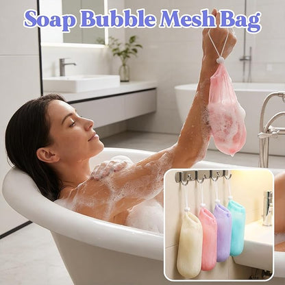 8 Pcs Exfoliating Mesh Soap Bag, Multicolor Soap Saver Pouch with Drawstring Reusable Bubble Soaps Scrubber Pouch Portable Body Cleaning Tool for Shower Body Facial Cleaning