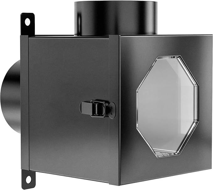Metal Indoor Dryer Vent Lint Trap Box, 4" Secondary Dryer Lint Catcher Kit with 5FT Hose & Stainless Steel Clamps, Easy to Install for Electric Clothes Dryer, 90-degree Dryer Vent Filter (Black)