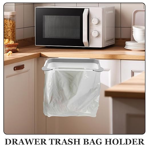 Ipetboom Hanging Trash Bag Holder Over The Drawer Kitchen Garbage Bag Rack Cabinet Door Organizer Plastic Space-Saving Gray