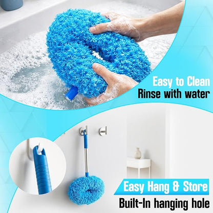Ceiling Fan Cleaner Duster with Extension Pole, 12 to 51 Inch Duster Length, Reusable Microfiber Dusters for Cleaning Fan Blades, Cobwebs, Walls, Windows & High Ceilings, Removable, Blue