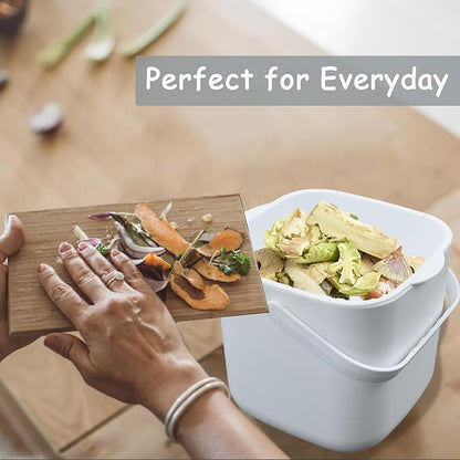 4-Liter Kitchen Compost Bin with Handles for Countertop Food Scrap Collection.White-4L-US