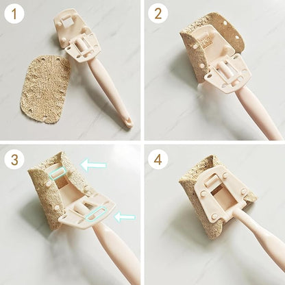 Natural Loofah Sponge with Handle, 5-Piece Replaceable Eco Sponges for Cleaning, Non-Scratch Scrubber for Dishwashing Cookware Pans, Kitchen Eco-Friendly Tools (10)