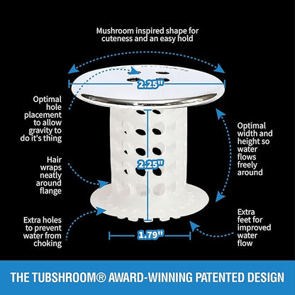 TubShroom Bathtub Drain Protector and Hair Catcher - 2 Pack, Chrome - Fits 1.5" - 1.75" Bathtub and Shower Drains
