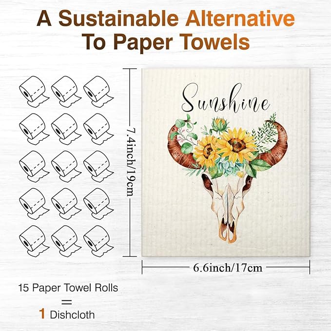 Swedish Dishcloths for Kitchen | 6 Pack Floral Reusable Paper Towels Washable | Swedish Dish Towels | Non-Scratch Cellulose Sponge Cloths | No Odor, Biodegradable Cleaning Cloths, Bohemia