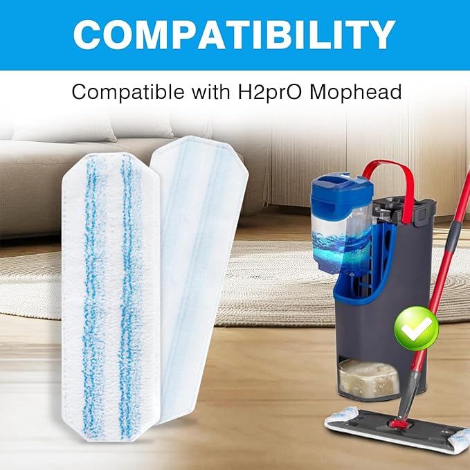 12 Pack Microfiber Mop Pads Refill for O-Cedar H2pro Flat System, Washable and Reusable Mop Replacement Heads for Floor Deep Cleaning, Mop Pad Refills for Wet and Dry Floor