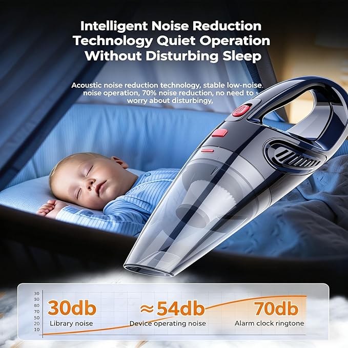 Oryzom Handheld Vacuum,Ultra-Powerful Cordless Handheld Vacuum, Portable Wet & Dry Cleaning, LED Light, Fast Charging, Lightweight & Low Noise, Compact Vacuum for Car and Home Use