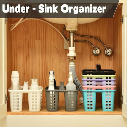 Haundry Plastic Shower Caddy Basket with 3 Compartments, Portable Divided Cleaning Supply Storage Organizer with Handle (Pink)