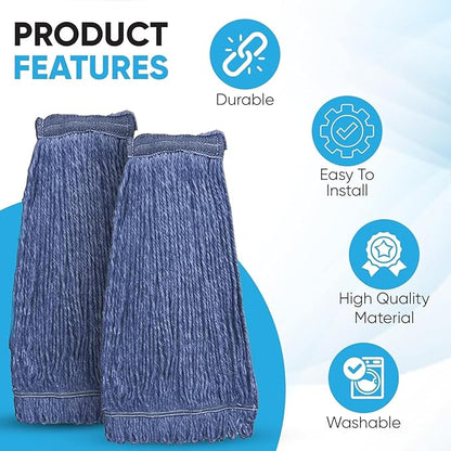 20oz Heavy Duty Cleaning Mop Head Replacement - Commercial Replacement, Wet Industrial Blue Cotton Looped End String Head Refill (10 Pack)