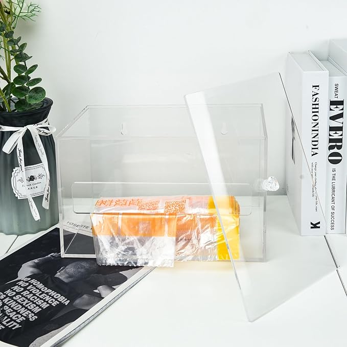 Trash Bag Organizer Dispenser, Acrylic Garbage Bag Holder Dispenser, Trash Bag Roll Box for Wall Mount, Clear
