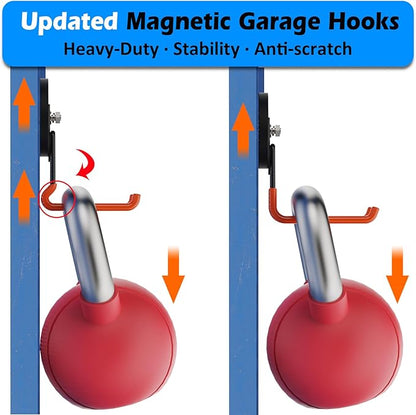 MUTUACTOR Updated Super Strong Magnetic Hooks,40lbs Anti-Scratch Large Garage Hooks for Hanging,2-Pack Magnetic Hooks Heavy Duty for Organizing Heavy Impact Drivers Trailer Cord Garden Tool Box