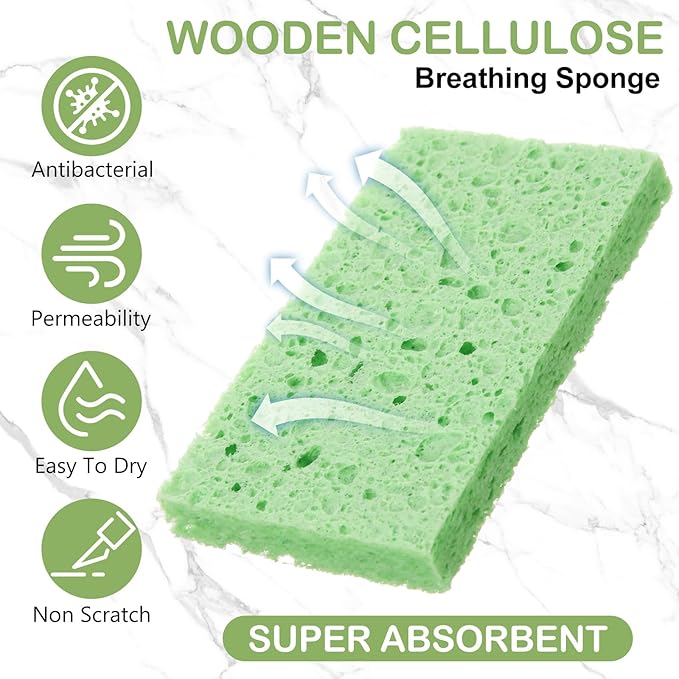 Zhengmy 48 Pieces Sponges Bulk Sponges Kitchen Compressed Sponge Natural Dish Sponge Compressed Wood Pulp Cleaning Without Scratching for Kitchen Bathroom, 3.9 x 2.4 x 0.12 Inch (Green)