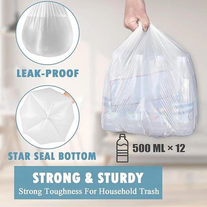 8 Gallon Trash Bags - 50 Count 8 Gal Medium Trash Bags, Unscented White 8 Gallon Garbage Bags