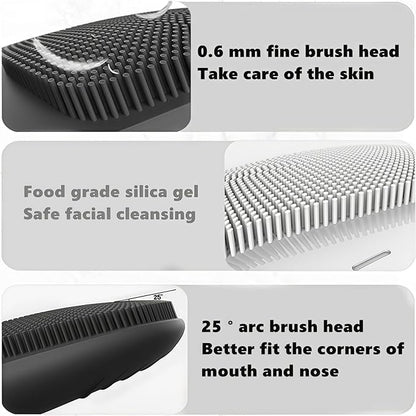 MEGAN Facial Cleansing Brush,USB Rechargeble Electric Silicone Face Scrubber,IPX7 Waterproof Sonic Facial Massager, 3 in 1 face Brush for Deep Cleanning, Blackhead Remover, Exfoliating.（Black）