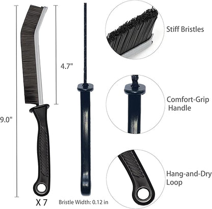 7 Pcs Hard Bristle Crevice Cleaning Brush Set - for Grout, Tight Spaces & Gap Cleaning, Deep Reach Narrow Scrubber Tools for Bathroom Tiles, Kitchen Sink, Window Tracks & Car Vents, Home Essentials